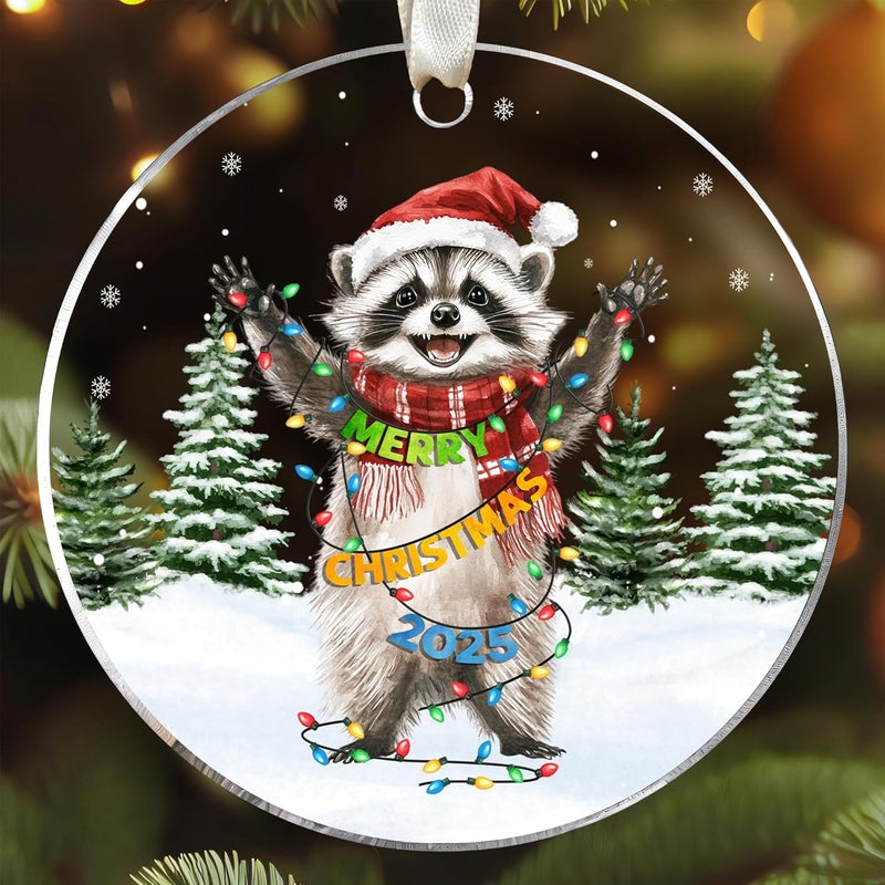 TEEBIM Raccoon Ornament - Raccoon Christmas Ornaments 2025 - Raccoons Gifts for Women Men, Gifts for Raccoons Lovers - Acrylic Animal Ornament for Tree​ - Image 1